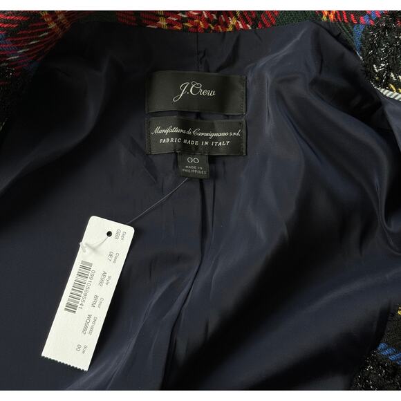 J. Crew Going-Out Lurex Metallic Steward Tartan Blazer Plaid Red Size 00 XS NWT‎ - Picture 6 of 11